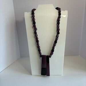 Vintage Purple and Black Acrylic Pendant Beaded Necklace